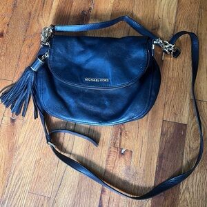 Michael Kors Black Leather Shoulder Bag with Gold Accents